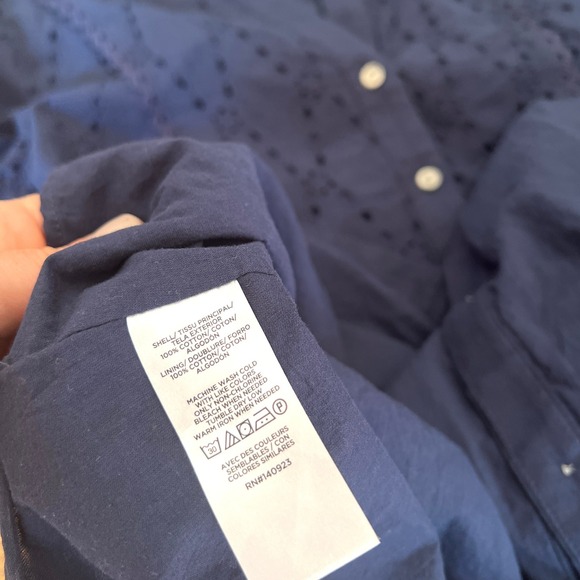 LOFT Eyelet Dress Medium Petite Navy Long Sleeve Feminine Twee Wedding Cruise - Picture 8 of 9